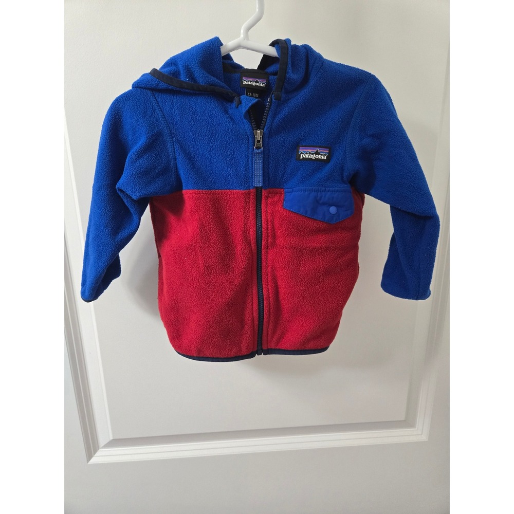 Patagonia Kids Synchilla Fleece Full Zip Hoodie Blue Red Colorblock 12-18M